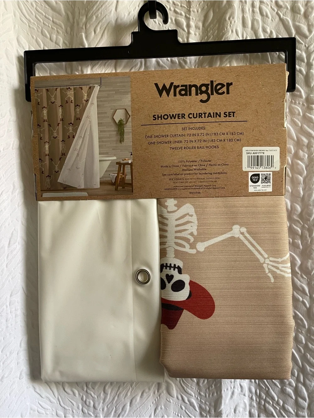 Wrangler Halloween Skeleton Shower Curtain 72” x 72” Set - NWT **